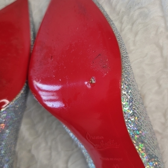Christian Louboutin Silver Shoes Kate 100 Paill Hotfix Heels Size 41 Pumps - Picture 5 of 13